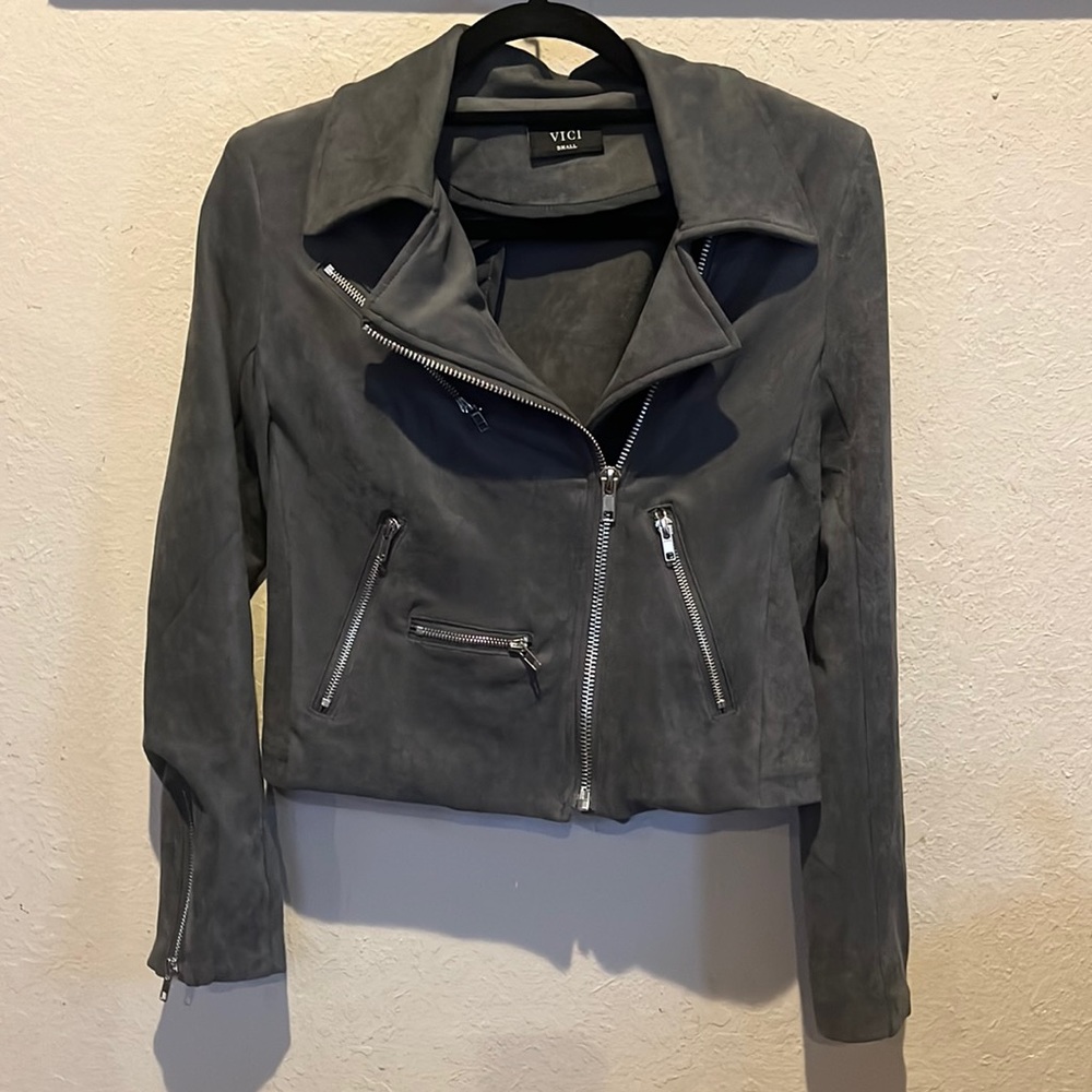 Vici - Grey Faux Suede “Market” Motorcycle Jacket size Small